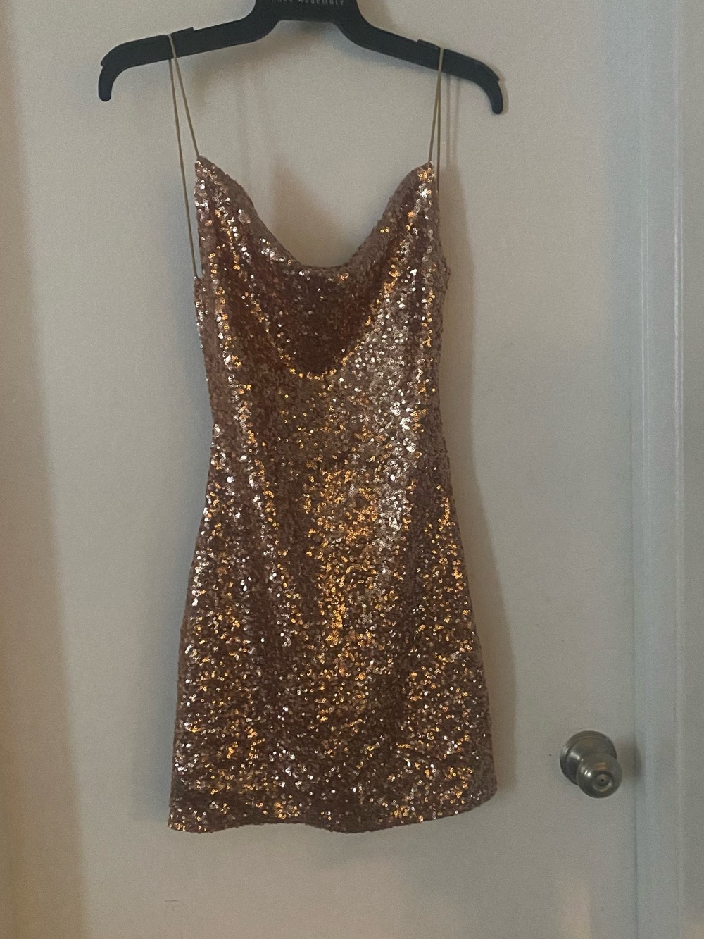 Bear Dance Rose Gold Sequin Cowl Slip Mini Dress